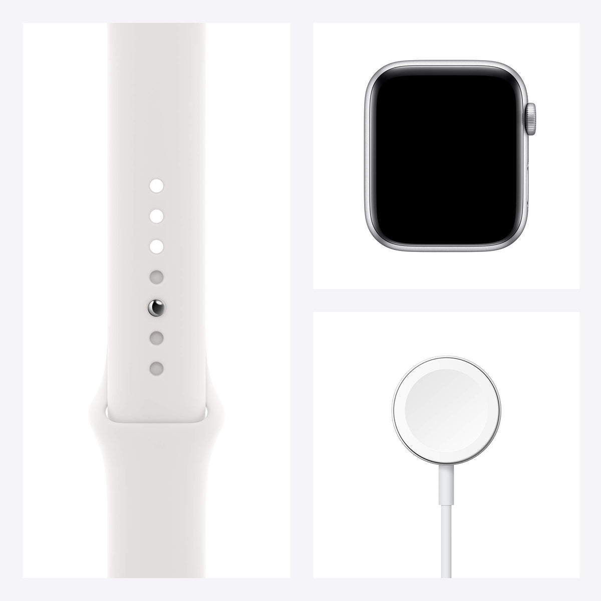Apple Watch SE (GPS + Cellular) 44mm Silver Aluminum Case with White Sport Band - Silver - (2020) - MYEM2LL/A