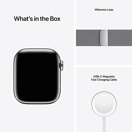 Apple Watch Series 7 (GPS + Cellular, 41mm) Silver Stainless Steel Case with Silver Milanese Loop - MKHF3LL/A