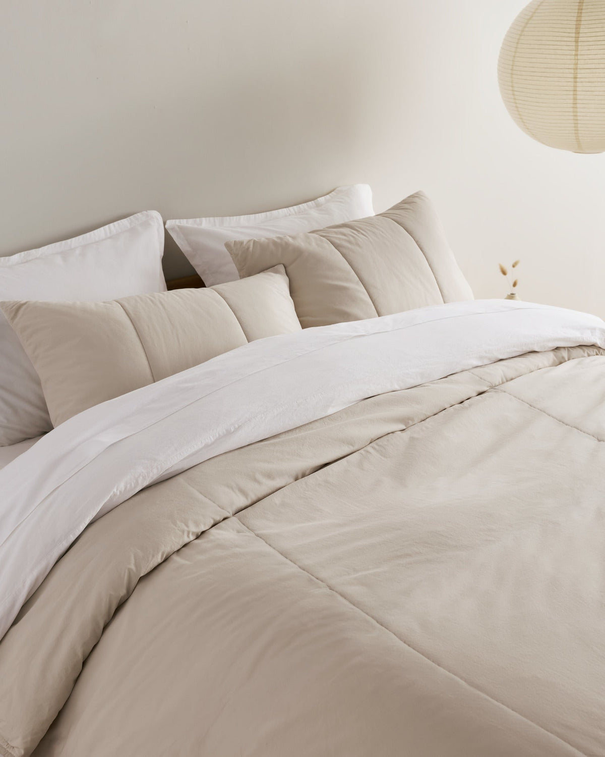 Brushed Cotton Quilted Sham Set (Bone)