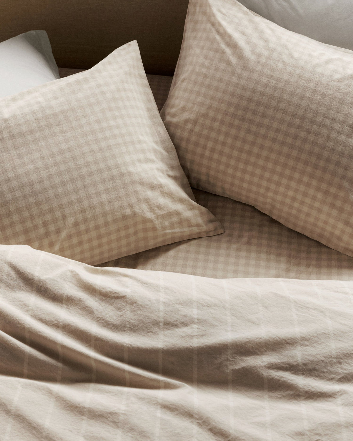 Brushed Cotton Pillowcase Set (Bone Check)