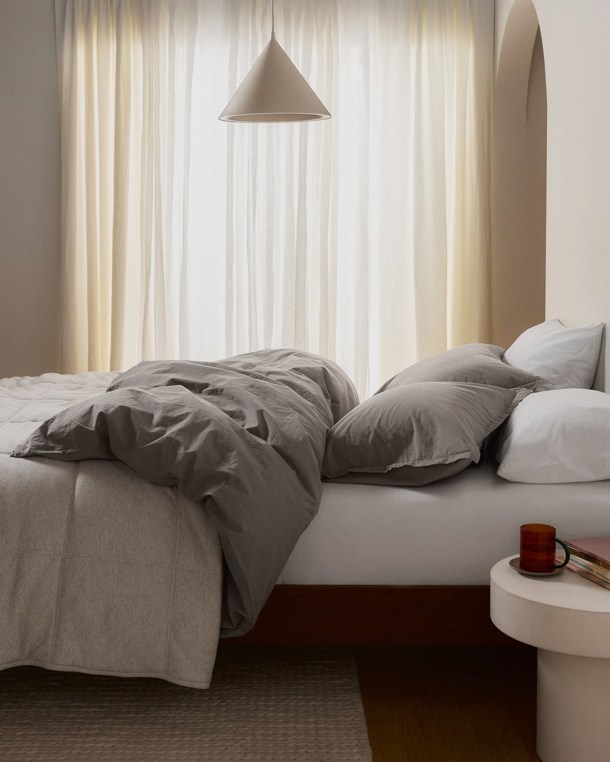 Brushed Cotton Duvet Cover Set - Pebble F/Q