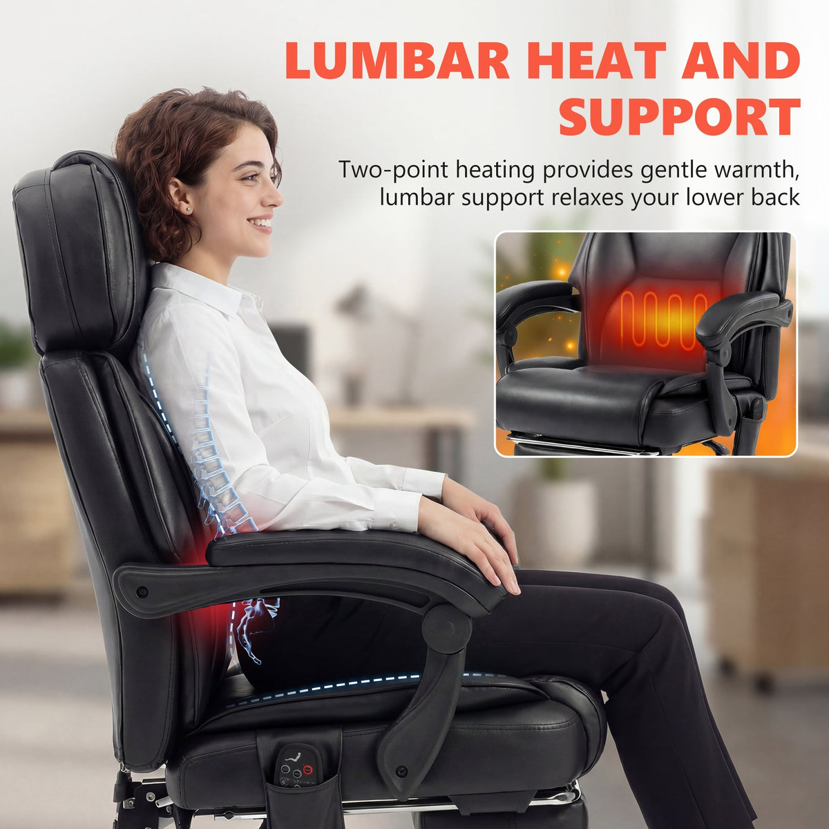 High Back Vibration Massage Office Chair with Heat, Reclining Back & Footrest