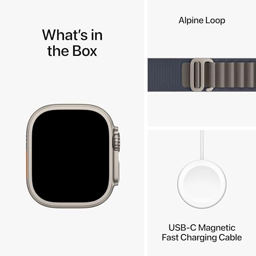Apple Watch Ultra 2 (GPS + Cellular 49mm) Rugged Titanium Case with Blue Alpine Loop - Large - MREQ3LL/A