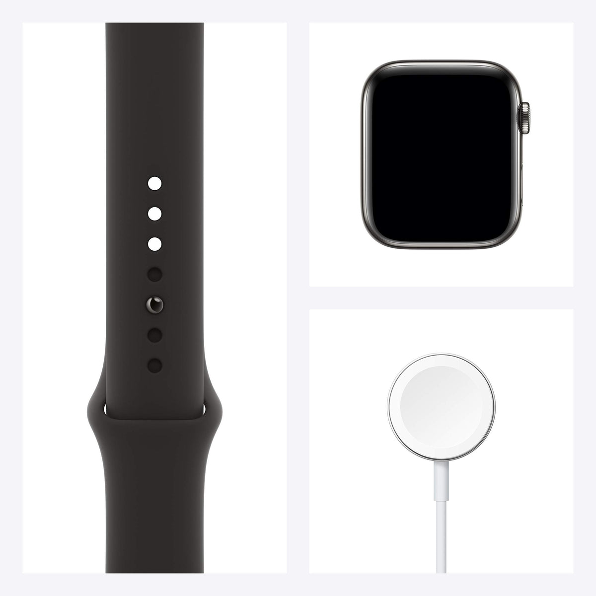 Apple Watch Series 6 (GPS + Cellular, 44mm) - Graphite Stainless Steel Case with Black Sport Band - M07Q3LL/A