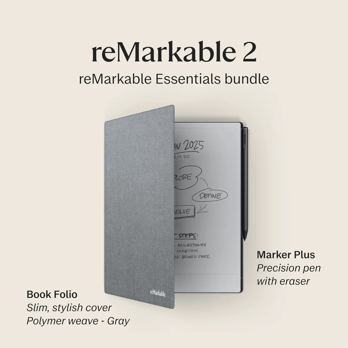 reMarkable 2 - 10.3" Paper Tablet with Marker Plus and Polymer Weave Book Folio - Gray - RM114