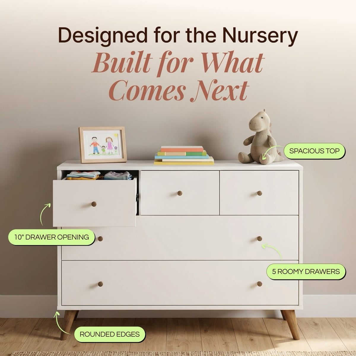 Dadada Austin 5-Drawer Dresser - White / Walnut Oak