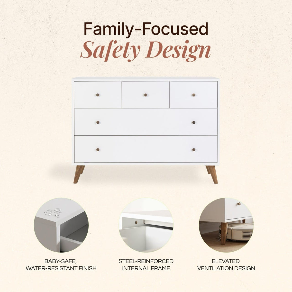 Dadada Austin 5-Drawer Dresser - White / Walnut Oak