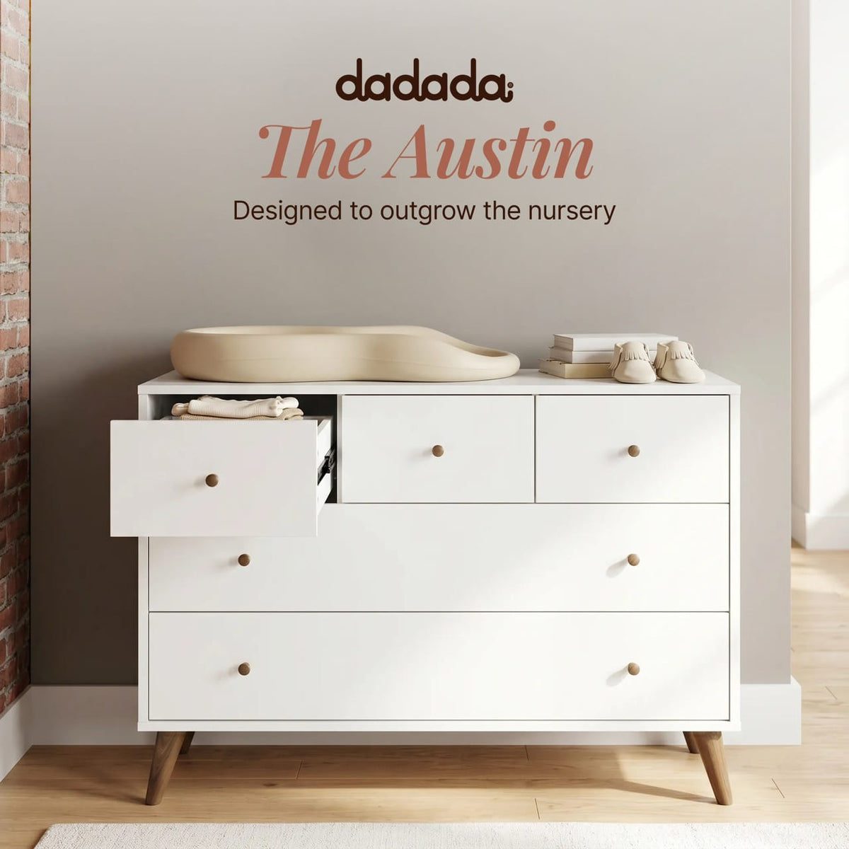 Dadada Austin 5-Drawer Dresser - White / Walnut Oak