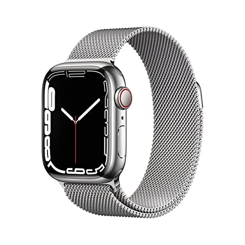 Apple Watch Series 7 (GPS + Cellular, 41mm) Silver Stainless Steel Case with Silver Milanese Loop - MKHF3LL/A