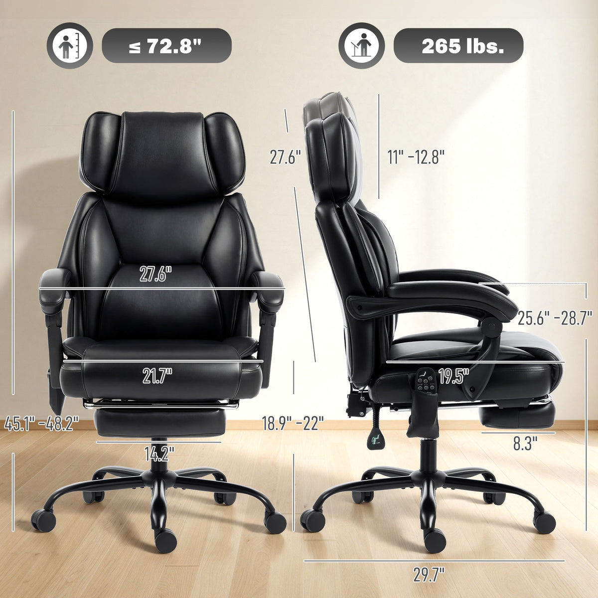 High Back Vibration Massage Office Chair with Heat, Reclining Back & Footrest