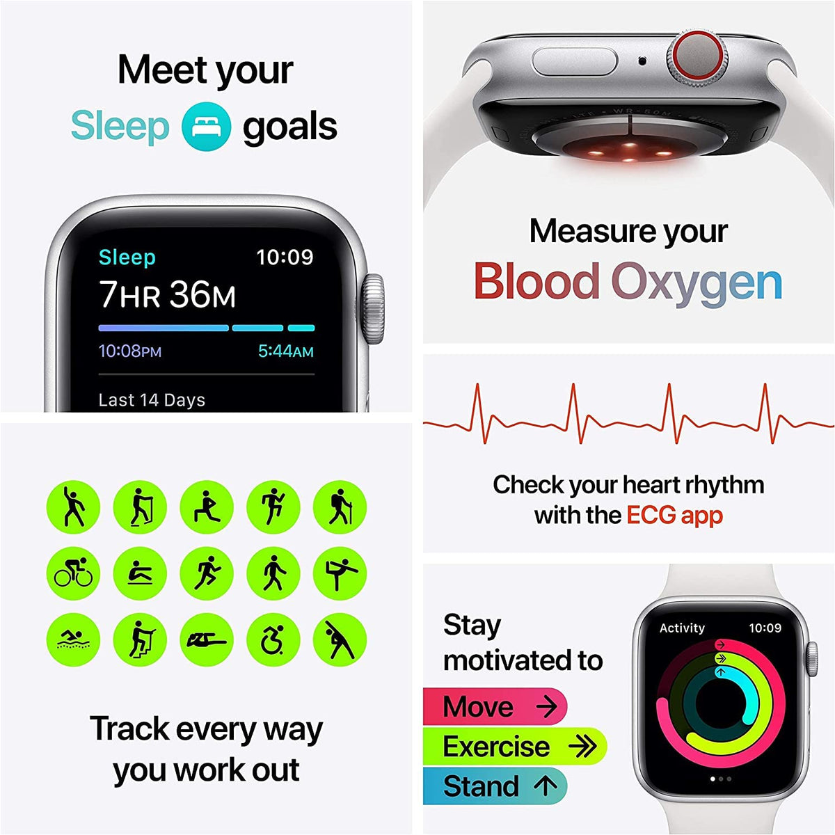 Apple Watch Series 6 (GPS + Cellular, 44mm) - Silver Aluminum Case with White Sport Band