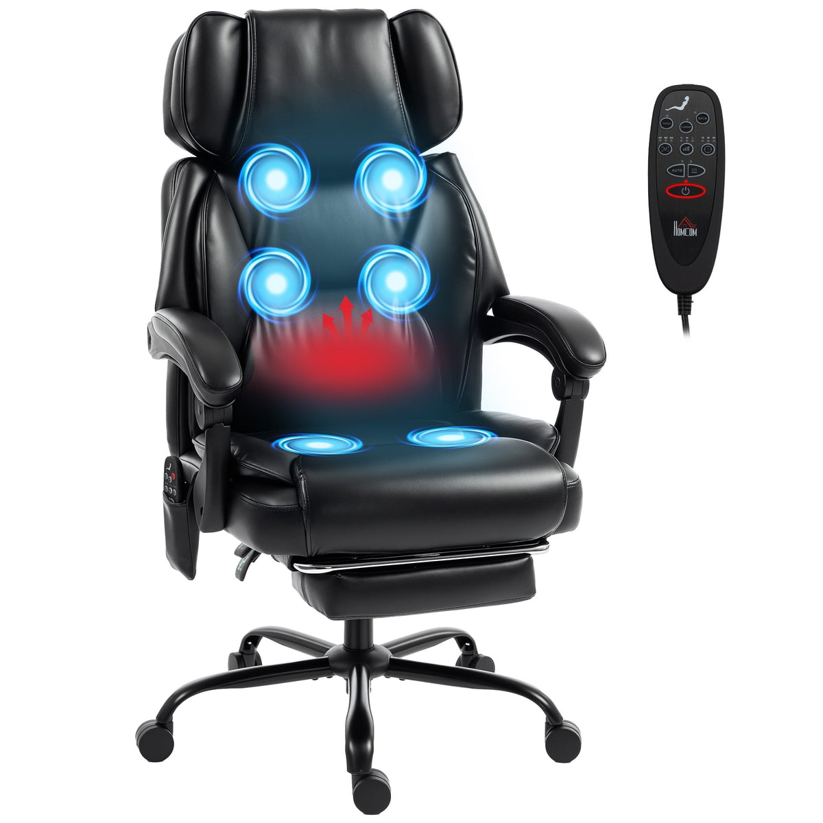 High Back Vibration Massage Office Chair with Heat, Reclining Back & Footrest