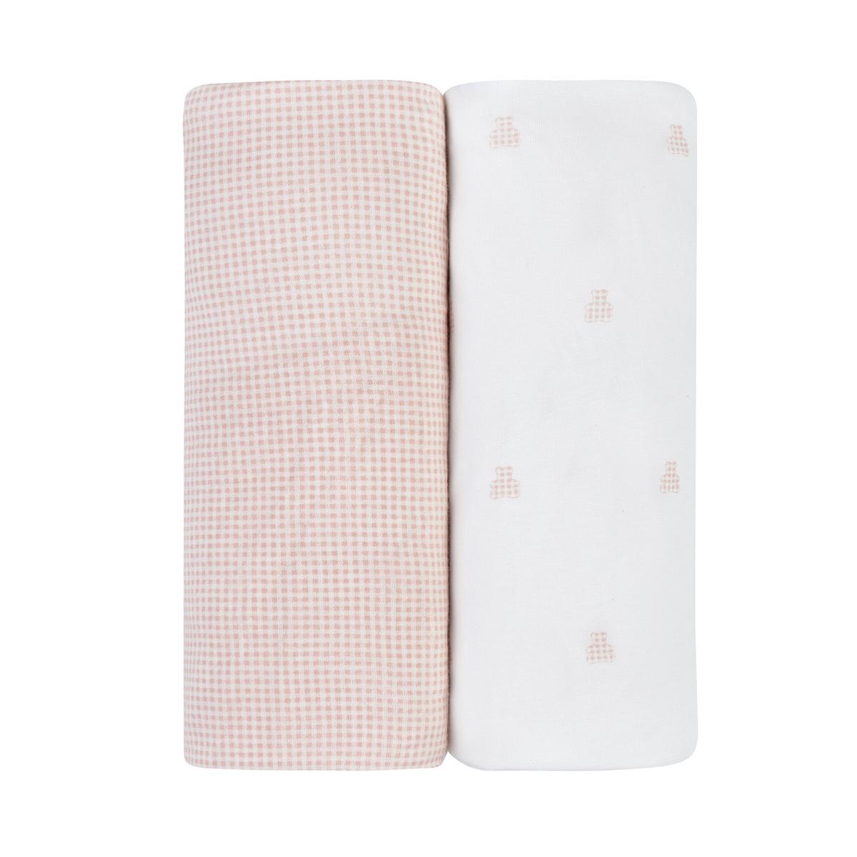 Ely's & Co. 2 Pack Pack n Play Sheets - Gingham Bear Collection - Pink