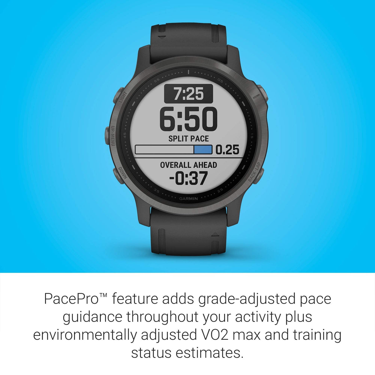 Garmin - fēnix 6S Sapphire GPS 30mm  - Carbon Gray with Black Silicone Band - 010-02159-24