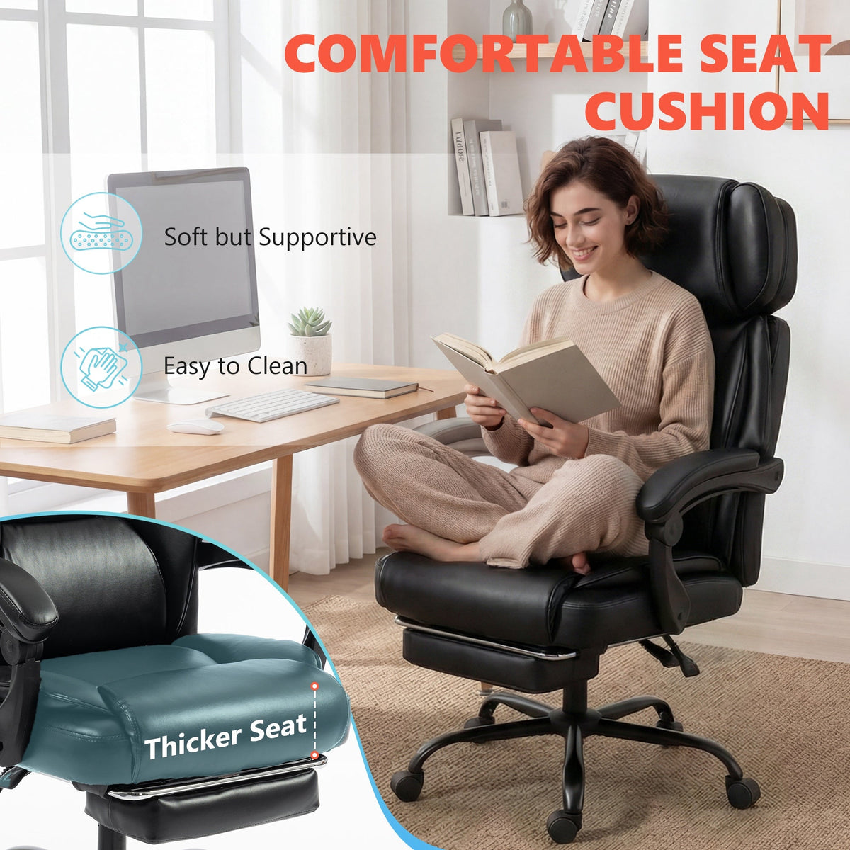 High Back Vibration Massage Office Chair with Heat, Reclining Back & Footrest