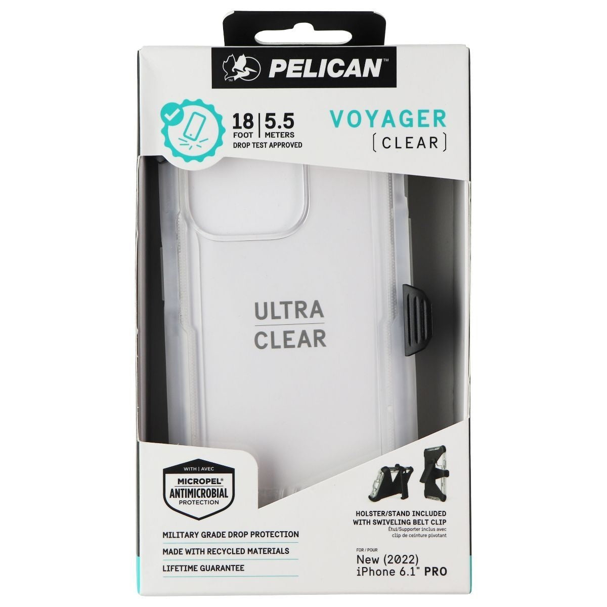 Pelican Voyager Series Case and Holster for Apple iPhone 14 Pro - Clear - New
