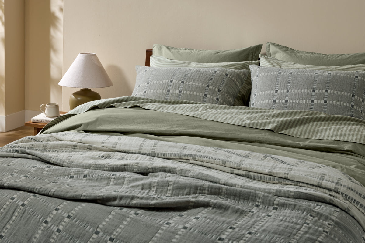 Grid Cotton Wool Sham Set - FINAL SALE (Moss)