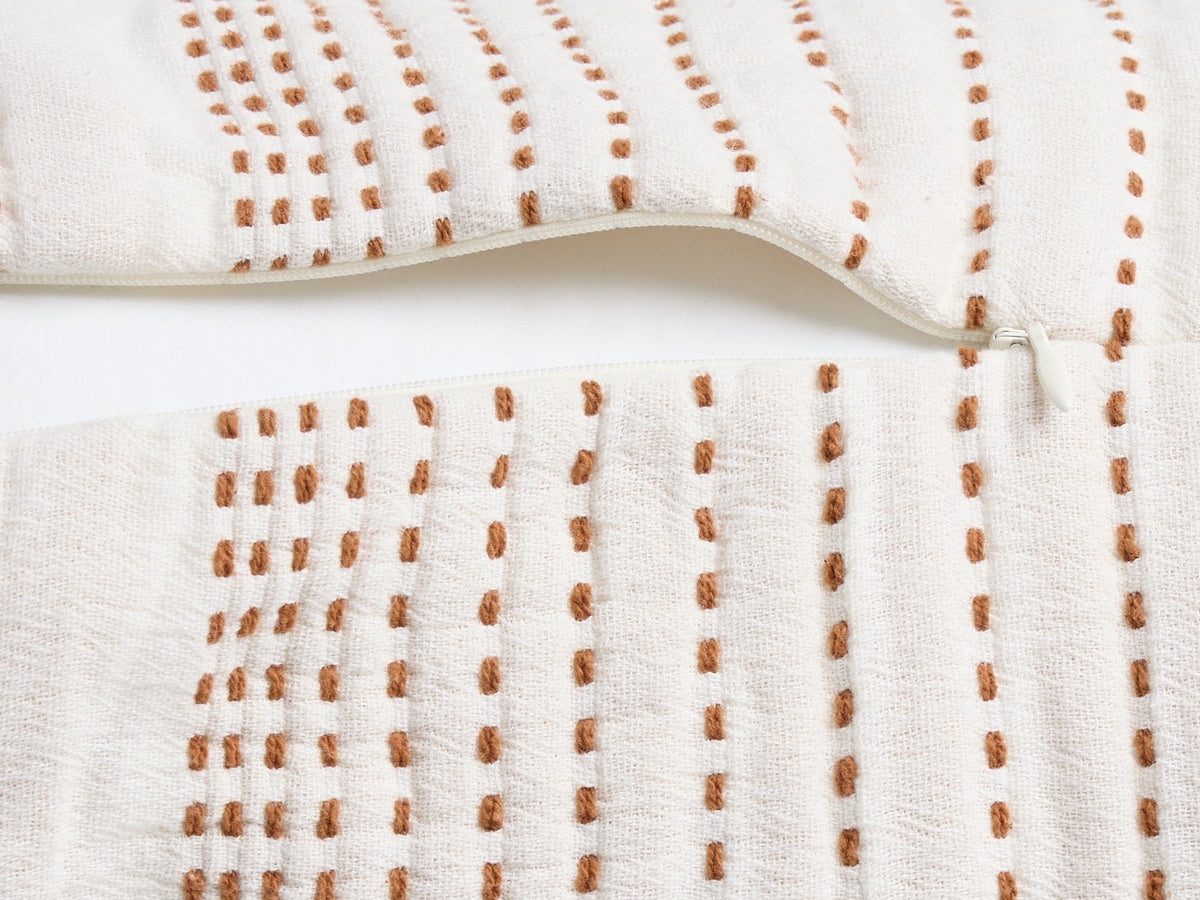 Hand Stitched Bolster Pillow Cover - FINAL SALE (Cream and Tobacco)