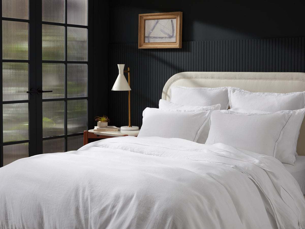 Linen Tencel Pillowcase Set - FINAL SALE (White with Black)