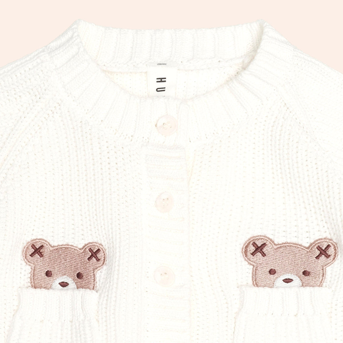 Huxbaby Peekaboo Hux Cardi – Almond Milk, Newborn