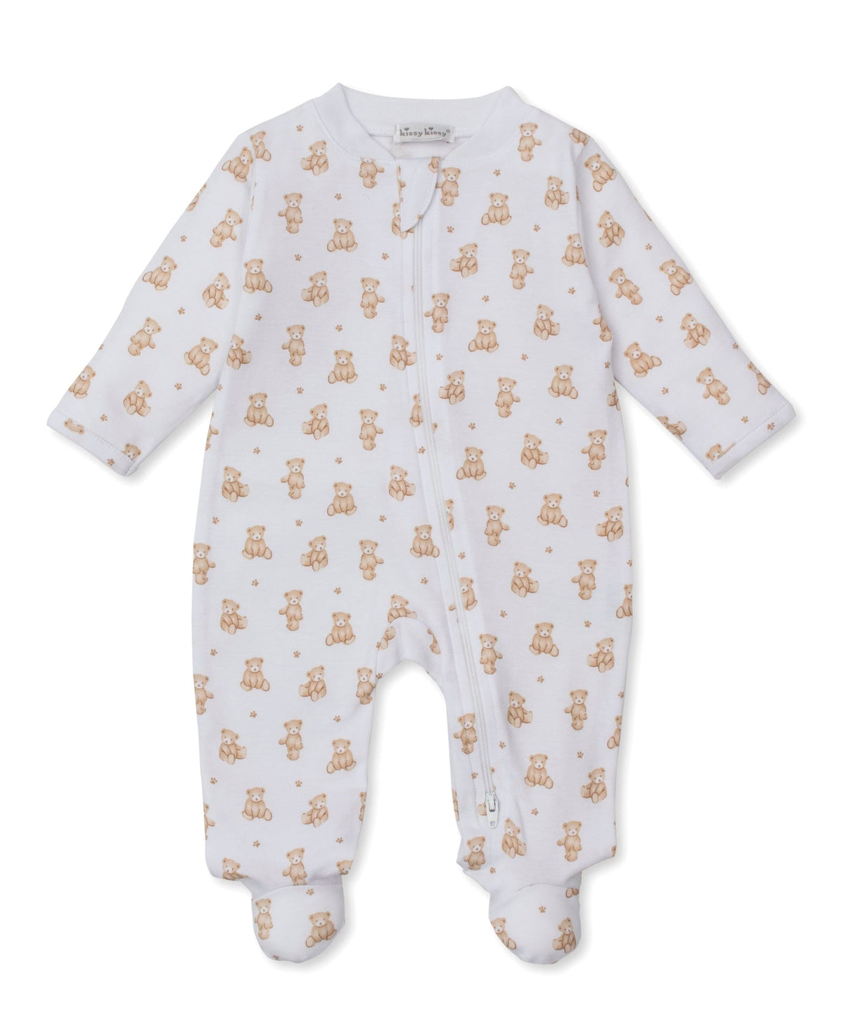 Kissy Kissy Footie w/ Zip - Teddy Bears, Tan, 3-6M