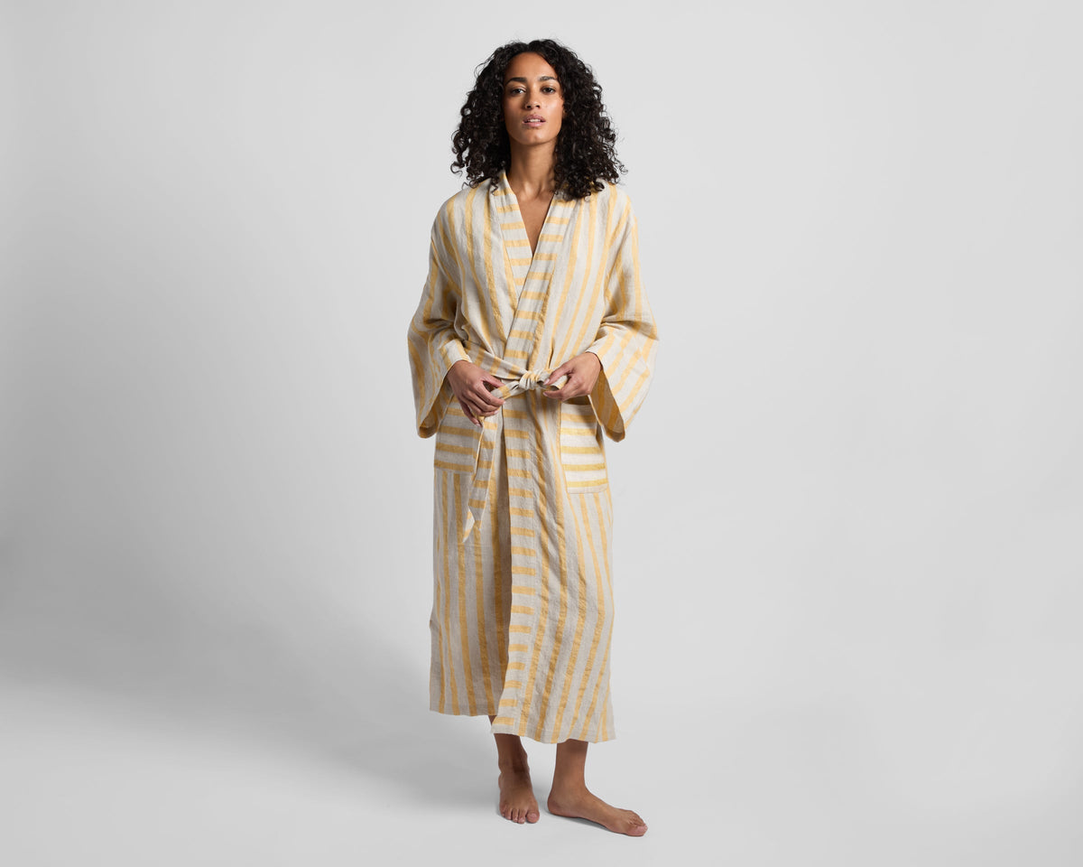 Linen Stripe Robe - FINAL SALE (Natural and Yellow)