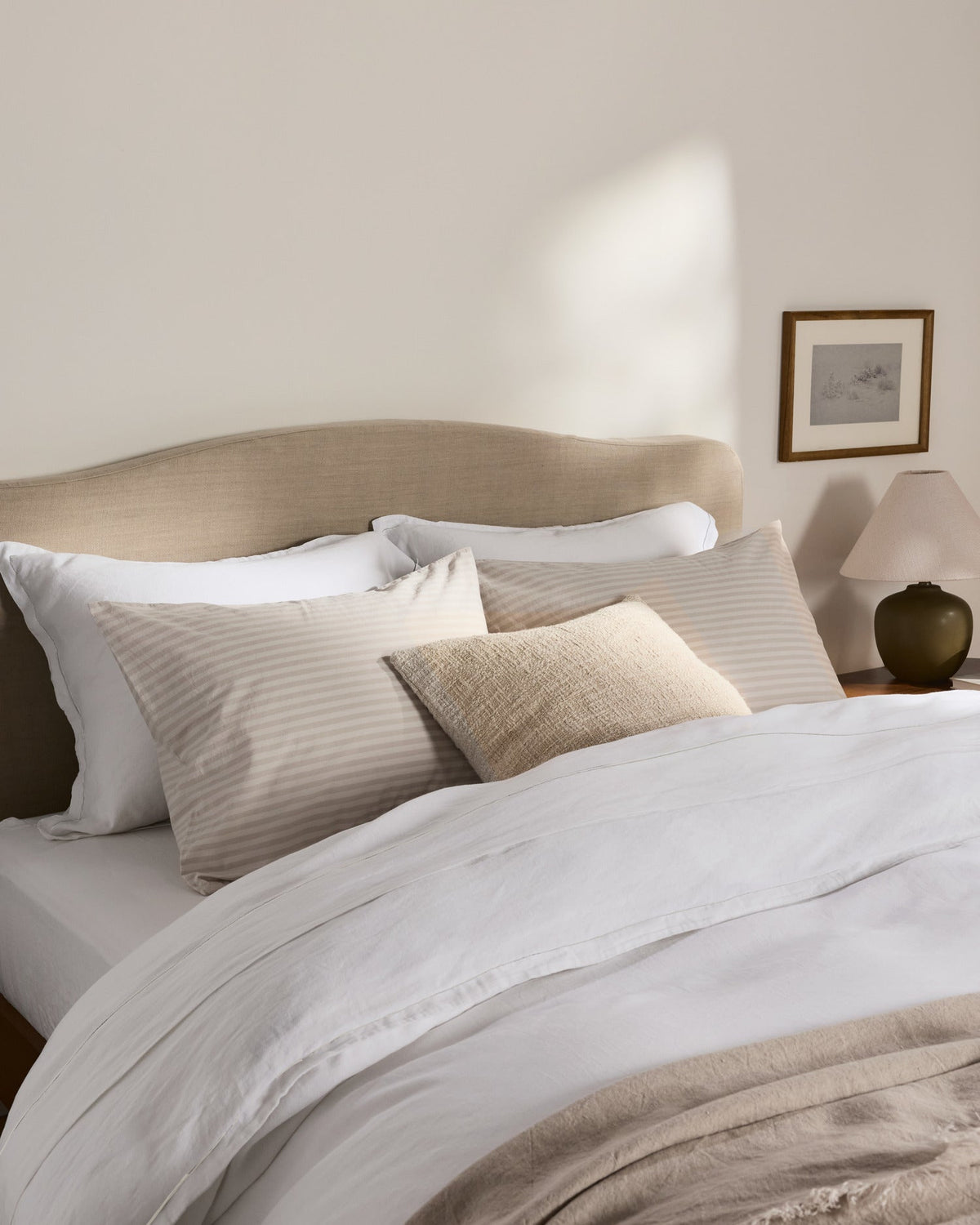 Linen Tencel Duvet Cover Set - White F/Q