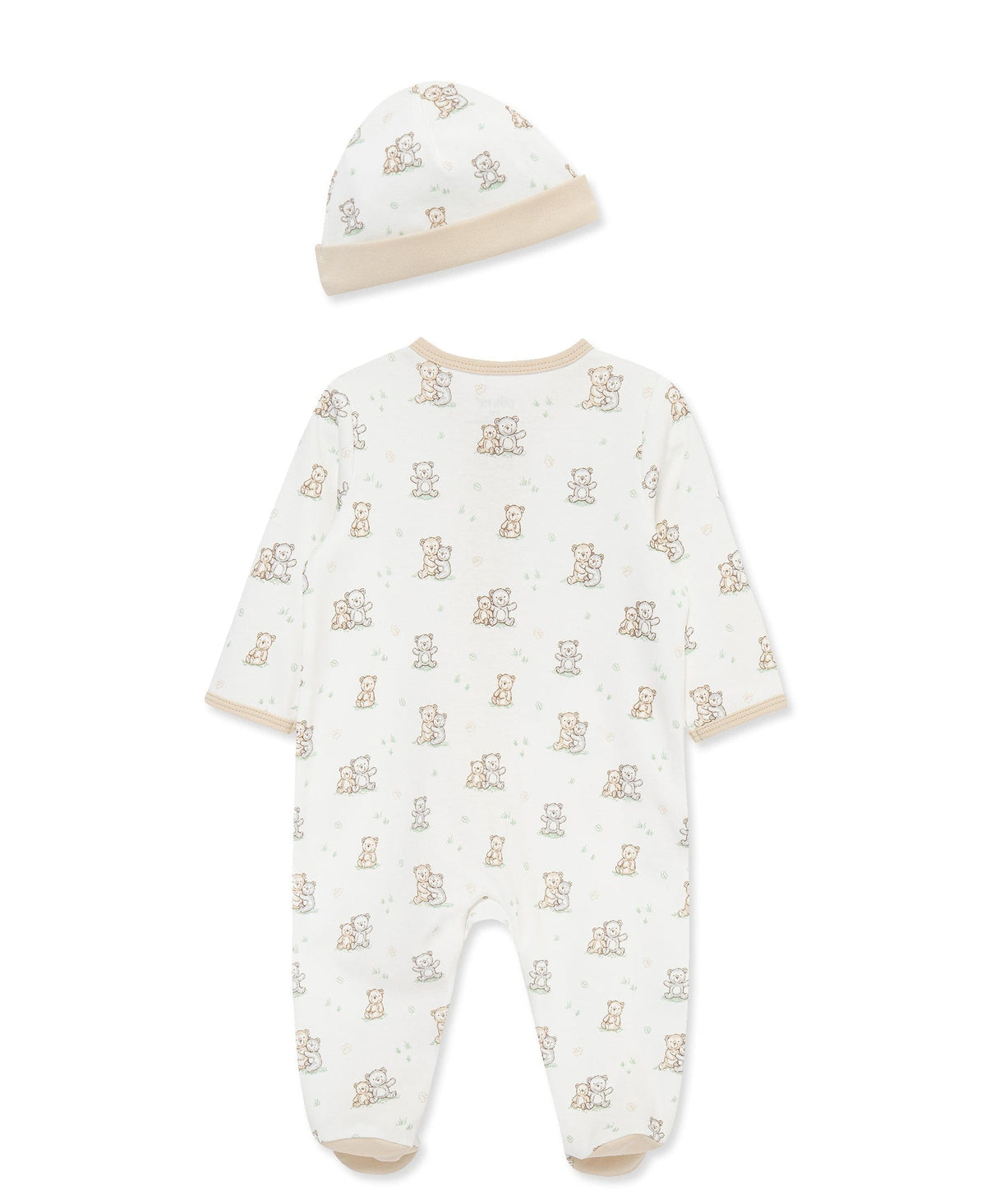 Little Me Fuzzy Bears 2-Way-Zip Footed One-Piece and Hat - White