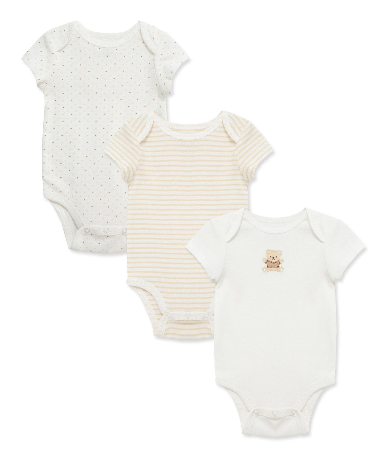 Little Me Gentle Bear 3-Pack Bodysuits - Ivory, NB