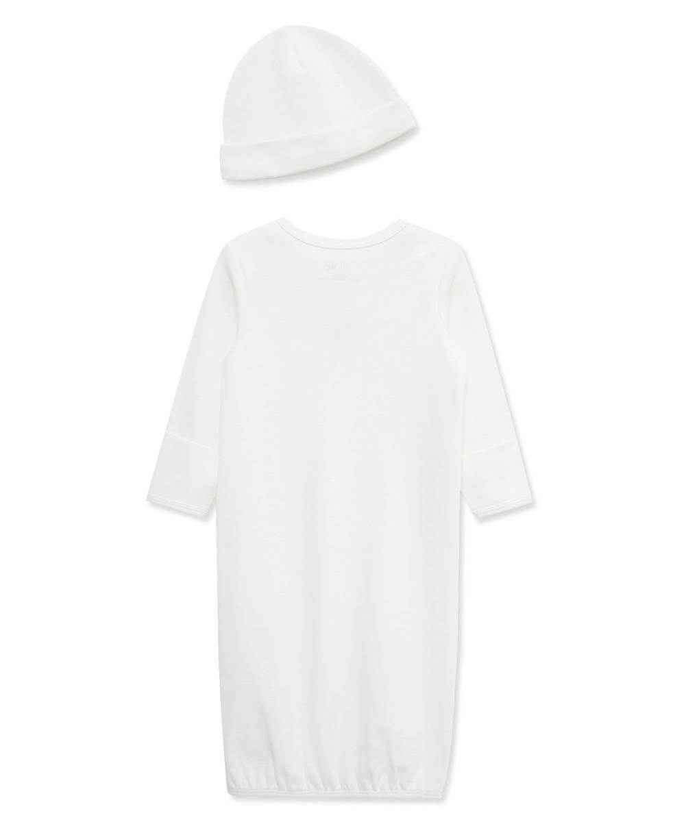 Little Me Gentle Bear Sleeper Gown and Hat - Ivory, 0-3M