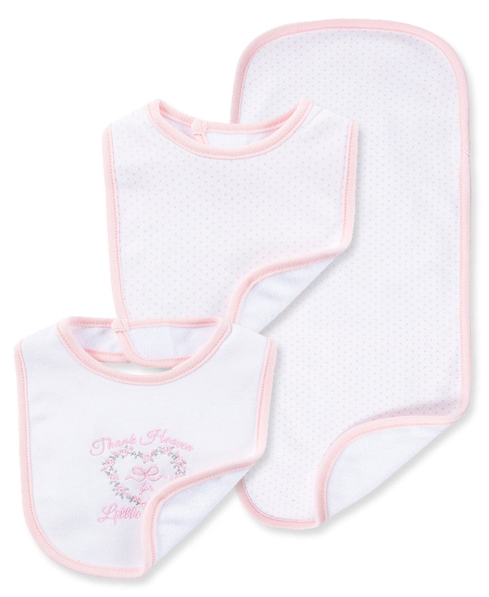 Little Me Thank Heaven For Little Girls Bib & Burp Set - Pink Multi