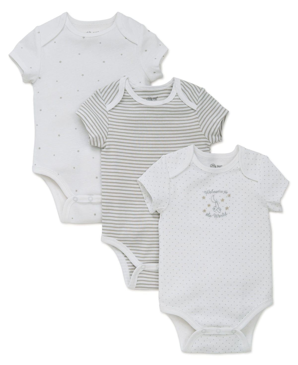 Little Me Welcome to the World 3-Pack Bodysuits - White Print, NB