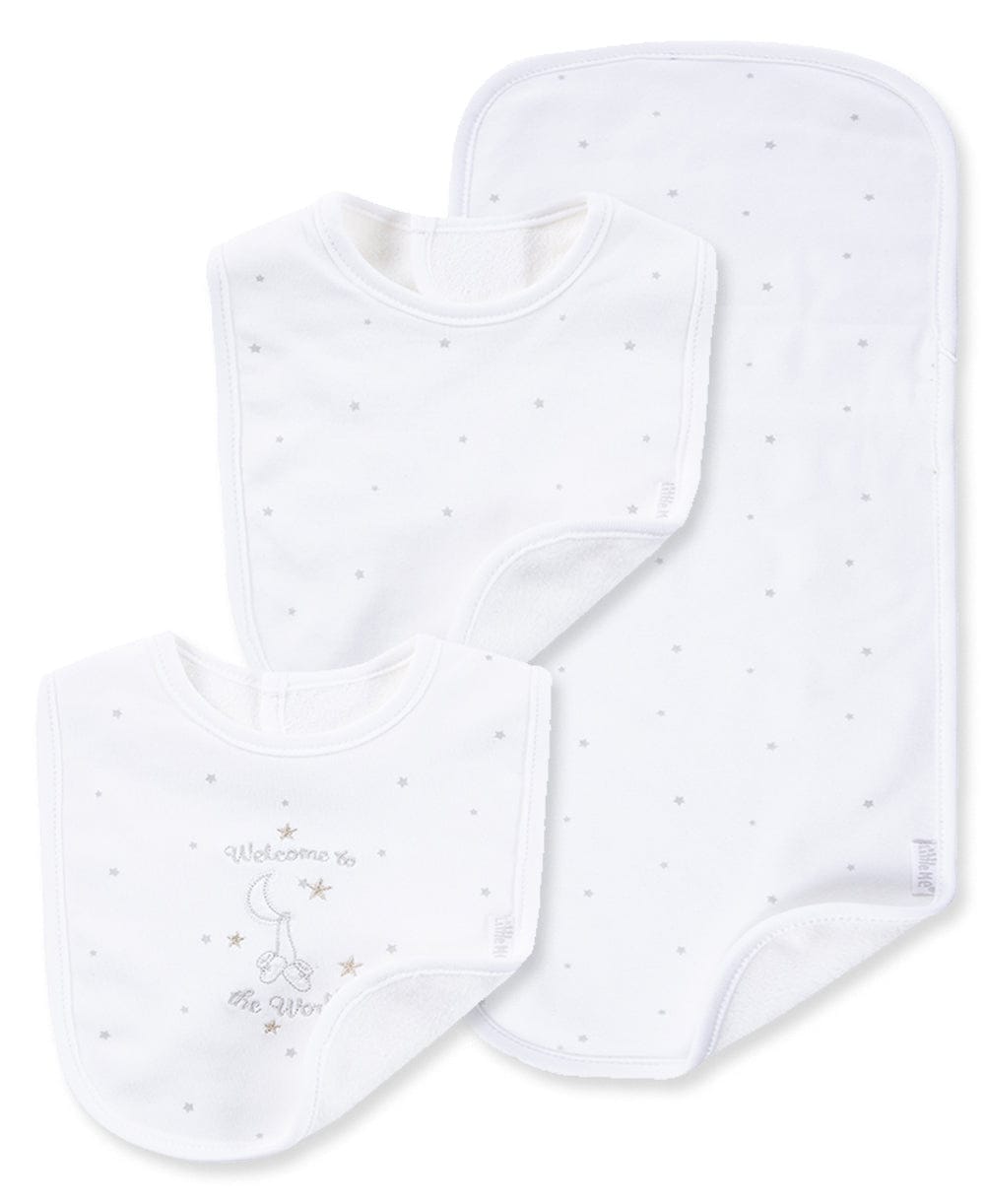 Little Me Welcome To The World Bib & Burp Set - White, One Size