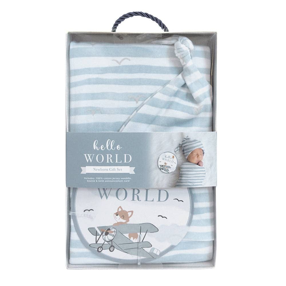 Living Textiles Hello World Gift Set - Blue Stripes