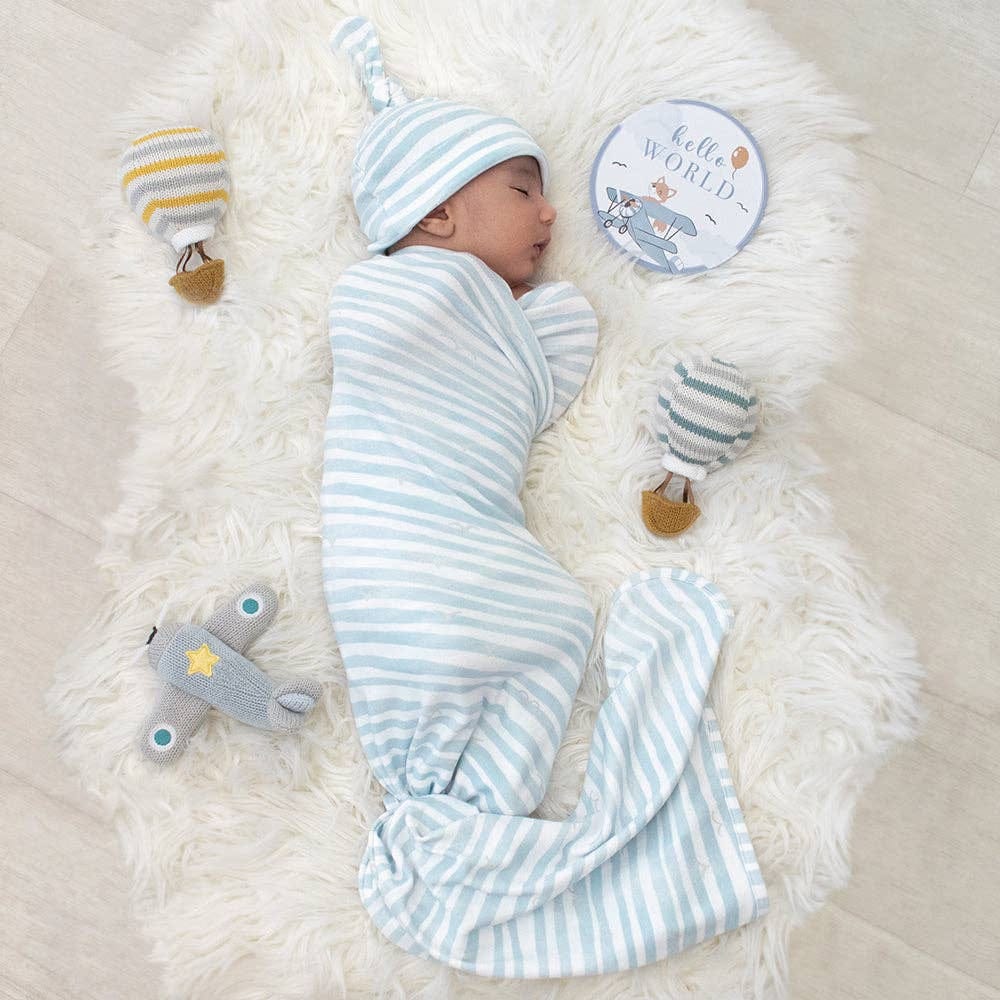 Living Textiles Hello World Gift Set - Blue Stripes
