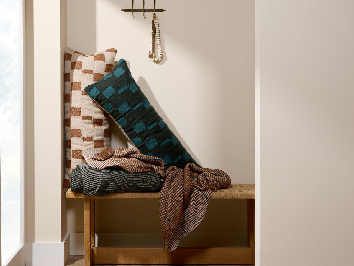 Modern Wool Lumbar Pillow Cover - FINAL SALE (Evergreen and Peacock)