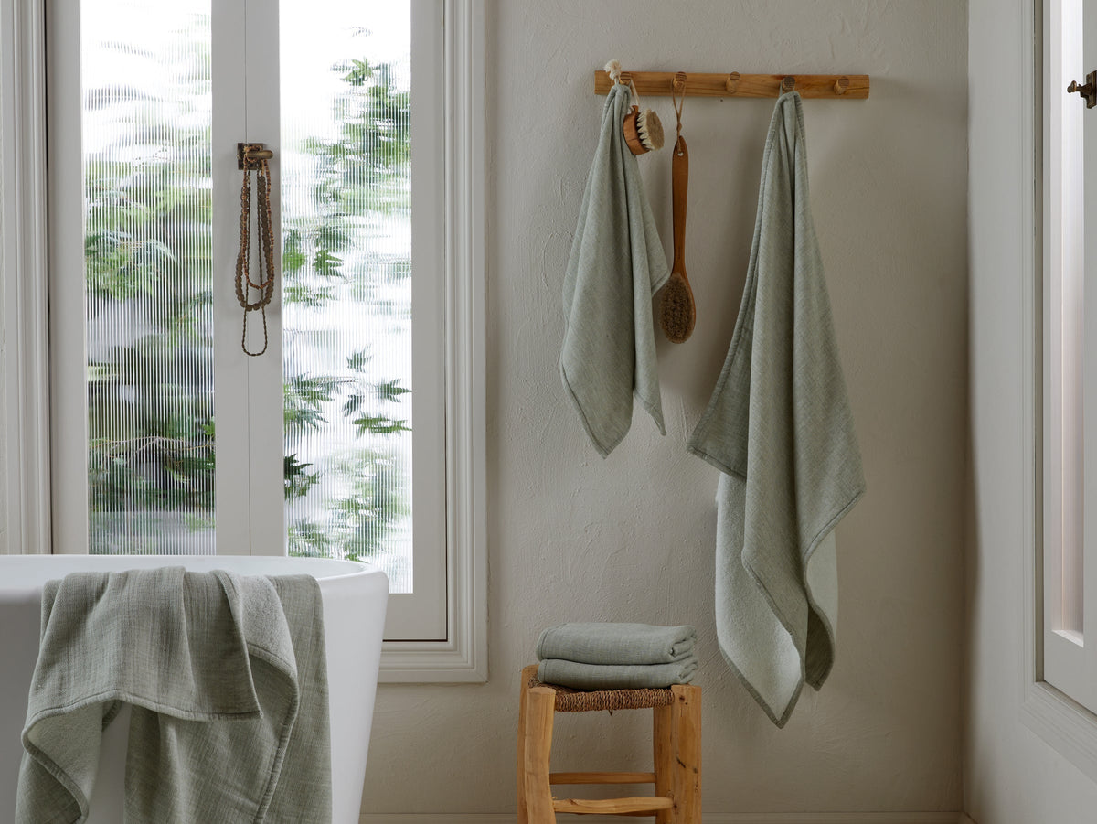 Organic Gauze Terry Towels - FINAL SALE (Moss with Cream)