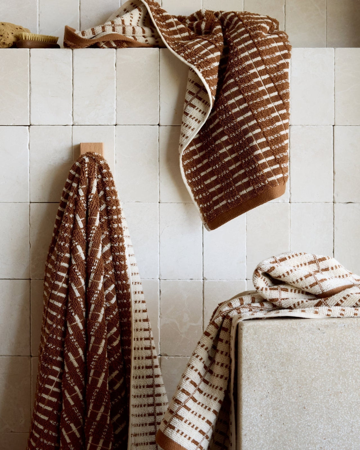 Organic Ladder Stripe Towels (Tobacco and Cream)