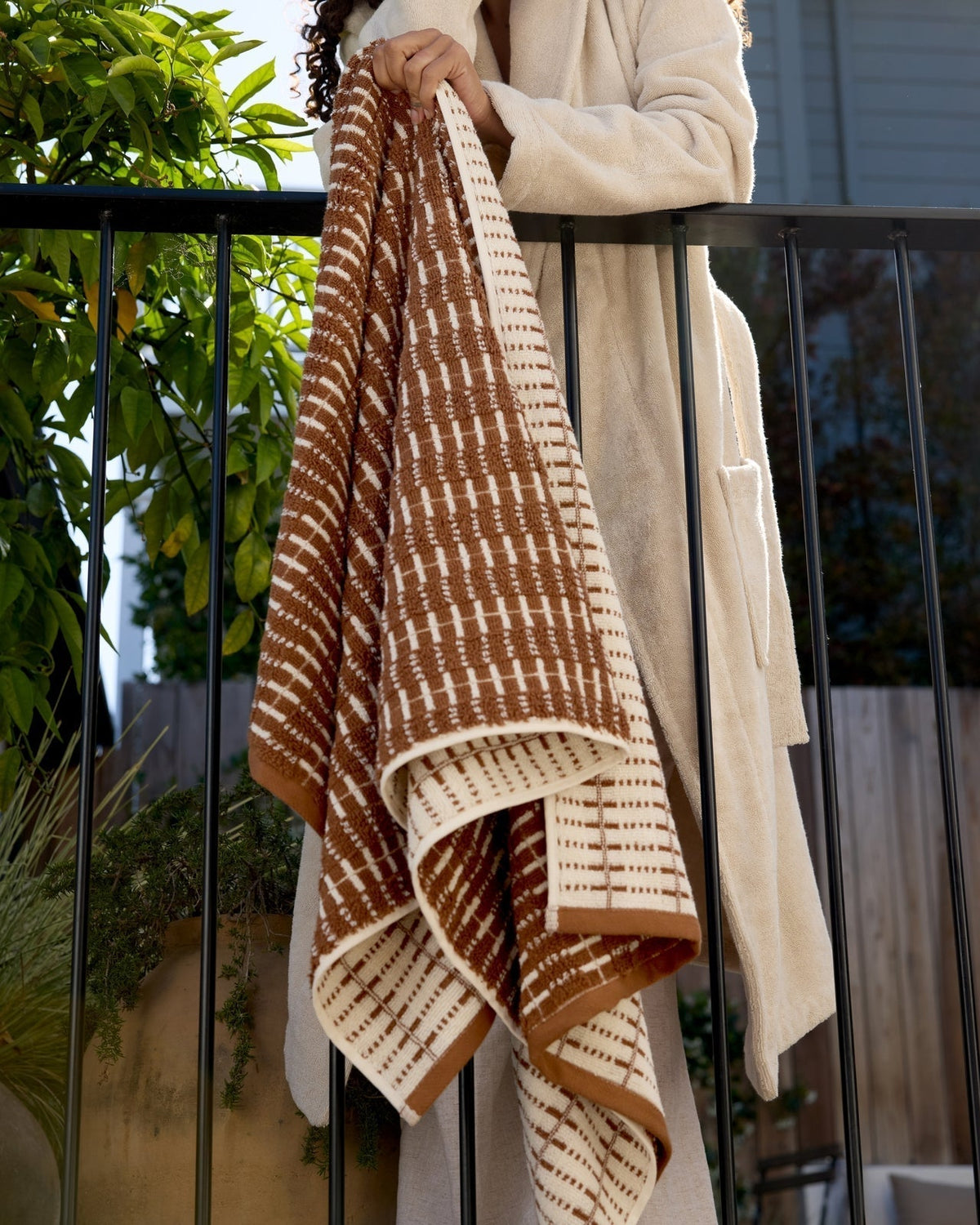 Organic Ladder Stripe Towels (Tobacco and Cream)