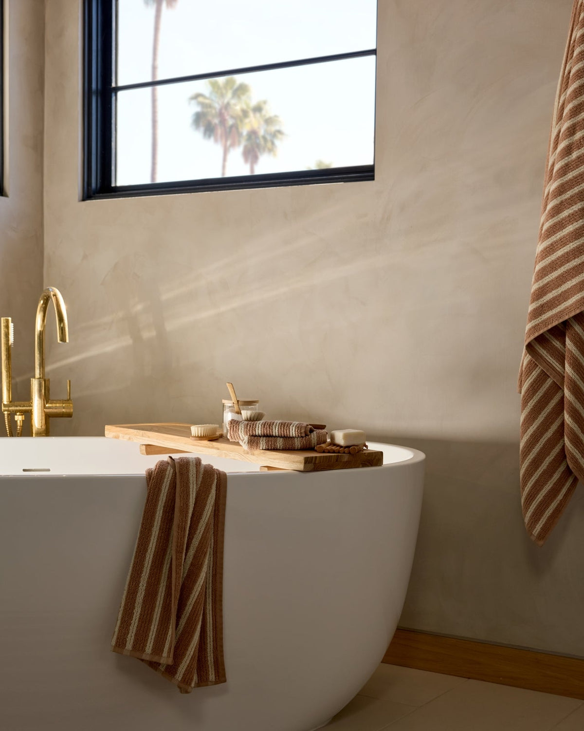 Organic Resort Stripe Towels (Adobe with Butter)