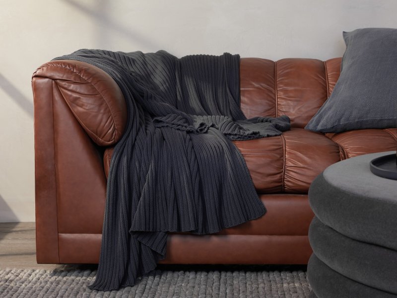Oversized Rib Knit Throw (Charcoal)