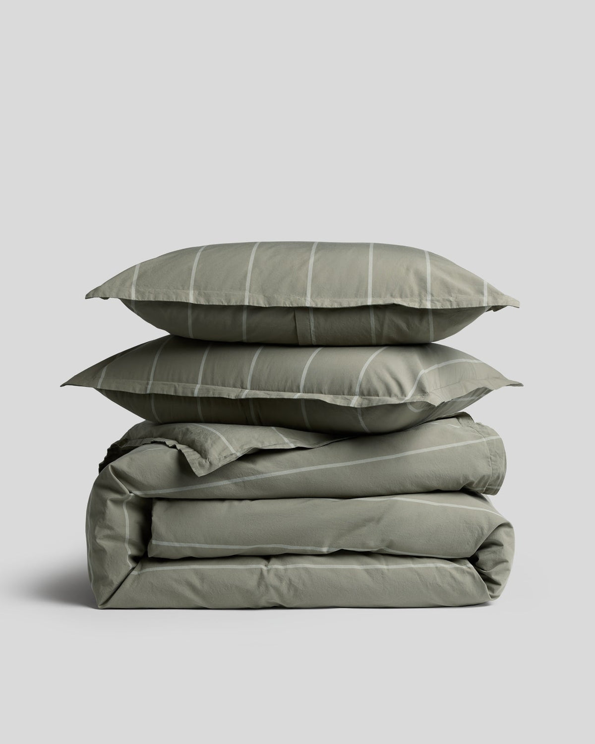 Percale Duvet Cover Set - Moss Stripe TW/XL