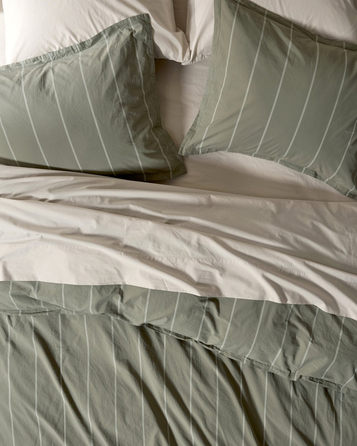 Percale Duvet Cover Set - Moss Stripe TW/XL