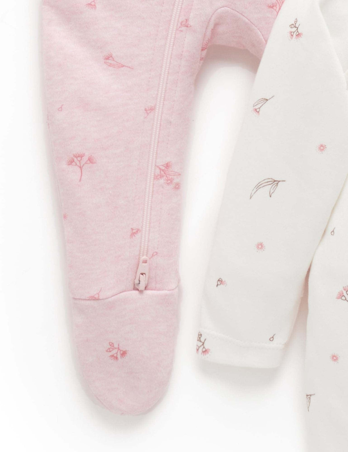Purebaby 2 Pack Zip Growsuit - Pale Pink Blossom, 0-3M