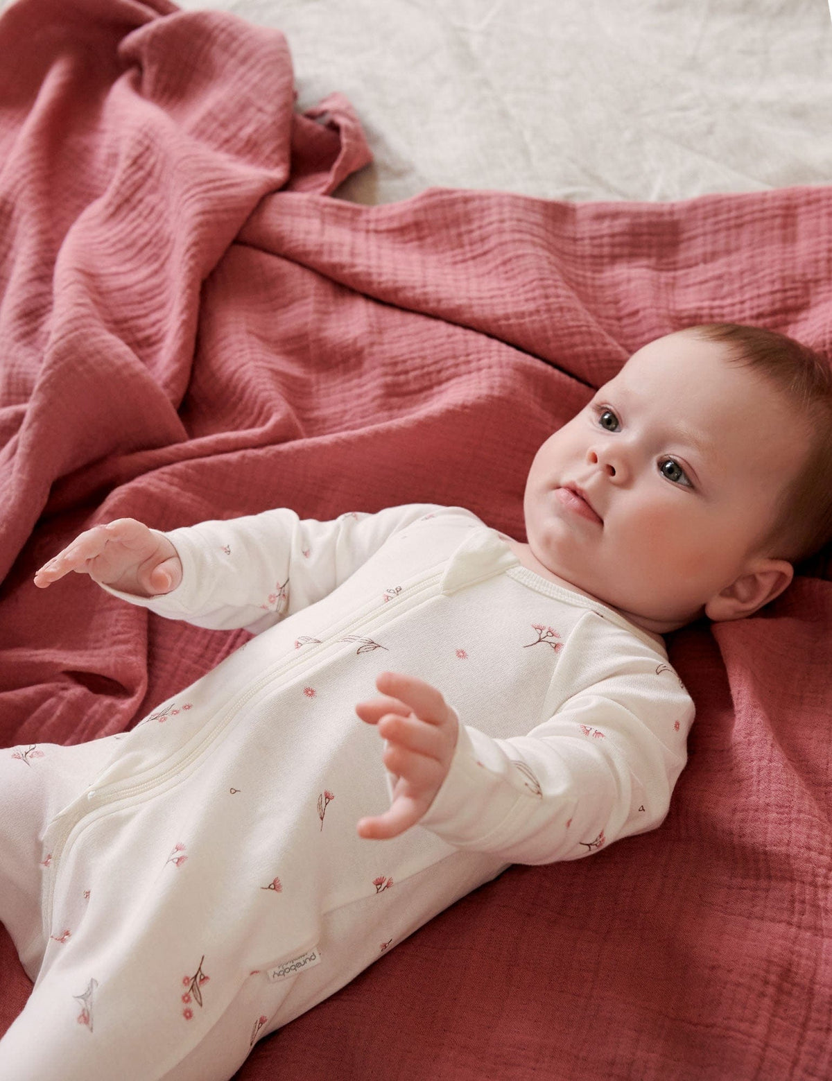 Purebaby 2 Pack Zip Growsuit - Pale Pink Blossom, NB