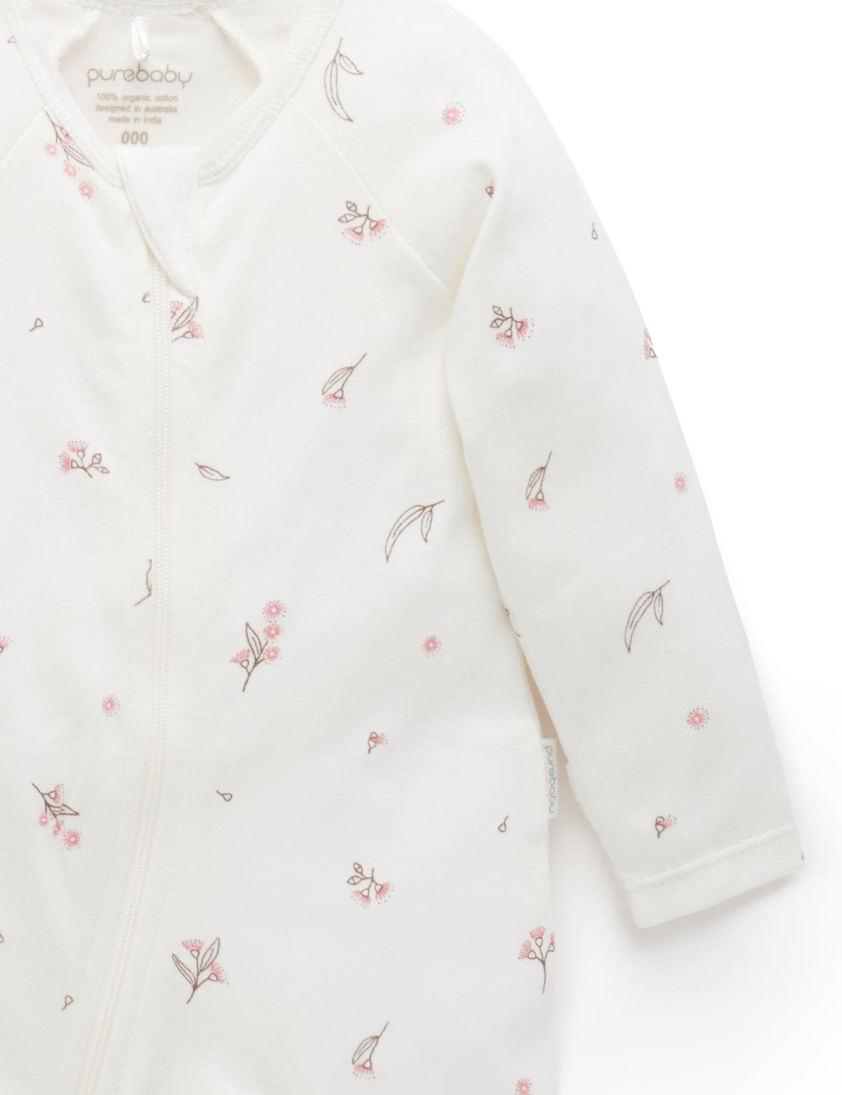Purebaby 2 Pack Zip Growsuit - Pale Pink Blossom, NB