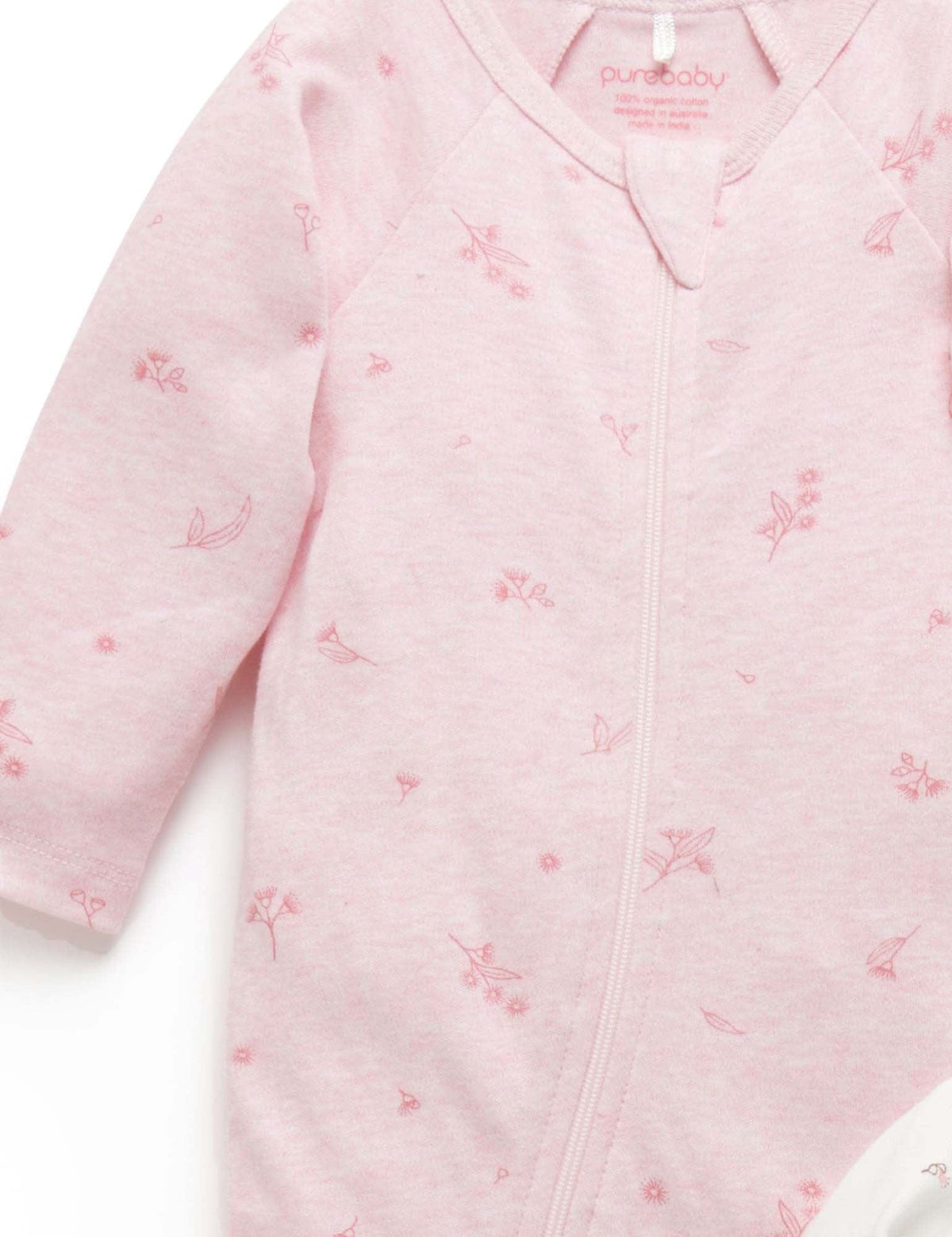 Purebaby 2 Pack Zip Growsuit - Pale Pink Blossom, NB