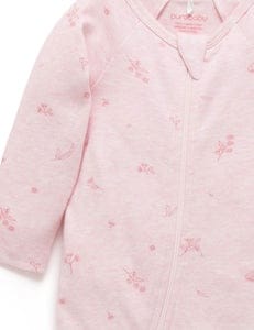 Purebaby Zip Growsuit & Headband Set - Pale Pink Blossom, NB