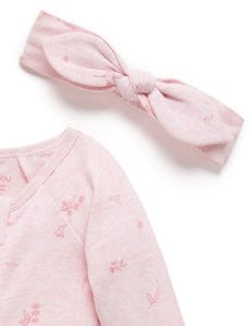 Purebaby Zip Growsuit & Headband Set - Pale Pink Blossom, NB