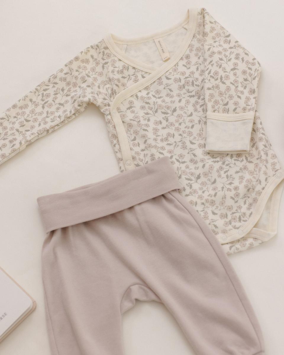 Quincy Mae Side Snap Bodysuit + Pant Set - Floret, NB